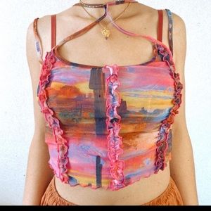 Y2K Fear & Loathing Pink Desert Mesh Tank